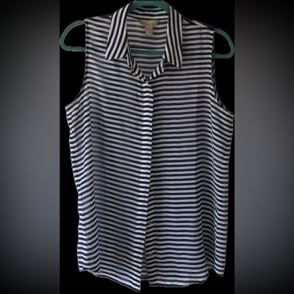 Banana Republic | Medium Striped Blue Button Down Sheer Sleeveless Tank Blouse - Picture 3 of 7